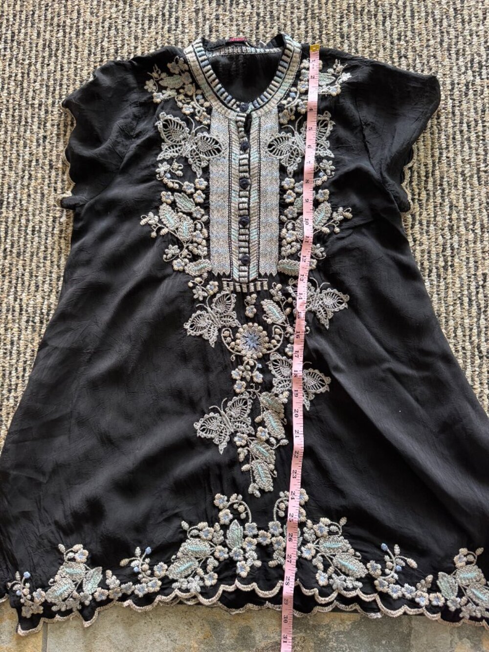 JOHNNY WAS Monark Embroidered Black Tunic Top Shirt XS